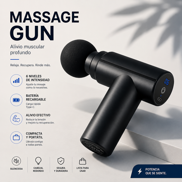 Pistola de masaje muscular portátil – Alivio inmediato del dolor